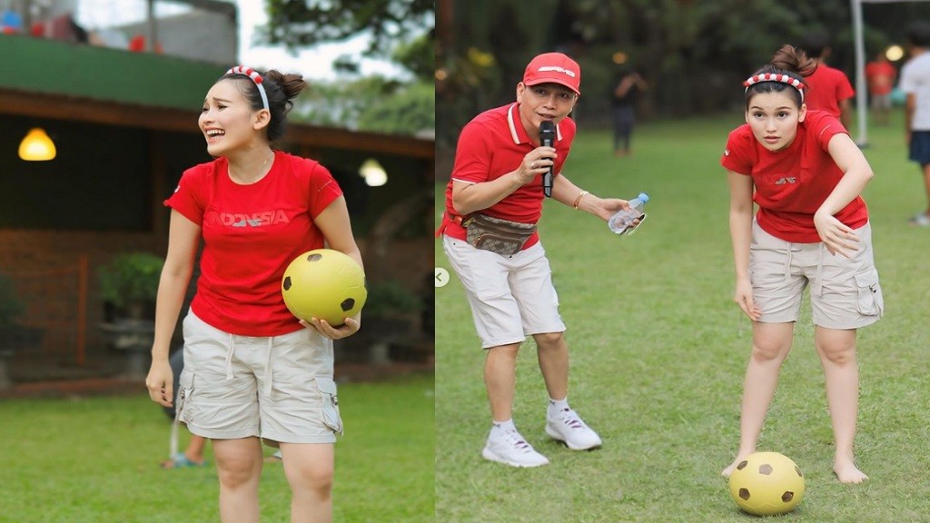 Potret Ayu Ting Ting Menang Lomba Sepak Bola: Agustusan ala Kampung Kite