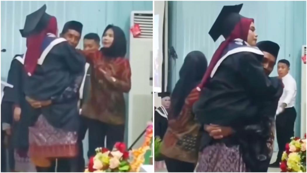 Viral Video Ayah Gendong Anak Perempuannya saat Wisuda, Banjir Air Mata
