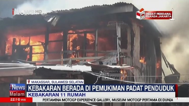 Kebakaran Hebat Hanguskan 11 Rumah di Makassar, Tidak Ada Korban Jiwa
