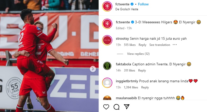 Mees Hilgers Cetak Gol Berkelas, FC Twente Beri Komentar Tak Terduga