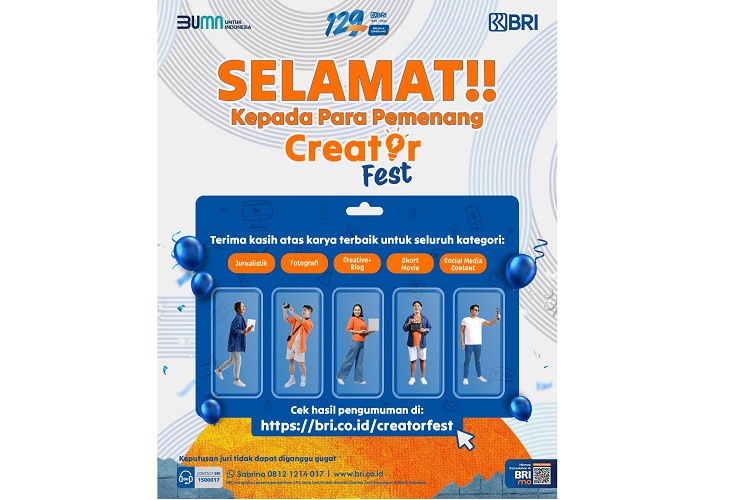 BRI Resmi Umumkan Para Juara Kreatif CreatorFest 2024
