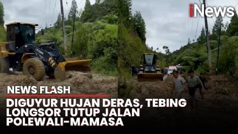 Tebing Longsor Tutupi Jalan Poros Polewali-Mamasa