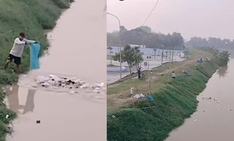 Viral Oknum Petugas Kebersihan Taman di Bojonegoro Buang Sampah ke Bengawan Solo
