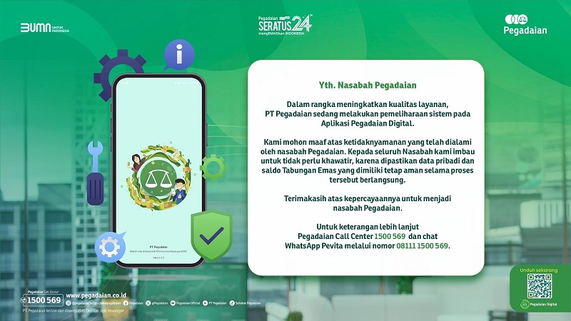 Pegadaian Lakukan Pemeliharaan Sistem Aplikasi Pegadaian Digital