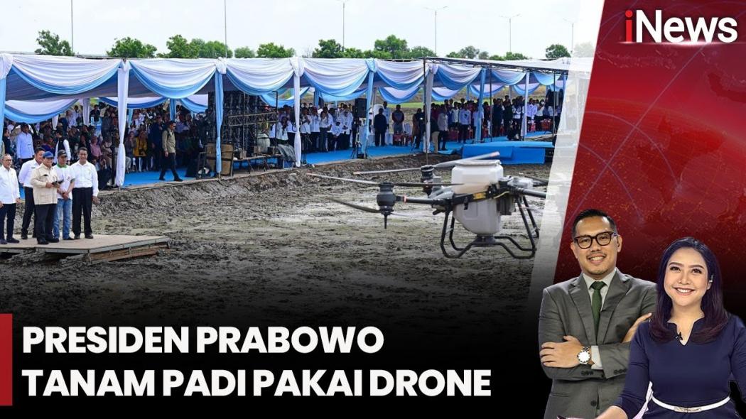 Detik-Detik Prabowo Tanam Padi Pakai Drone, Targetkan 100 Ribu Hektare Sawah Produktif