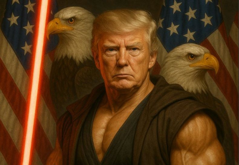Setelah Paus, Trump Pose Jagoan Star Wars Netizen Heran Pakai Pedang Merah