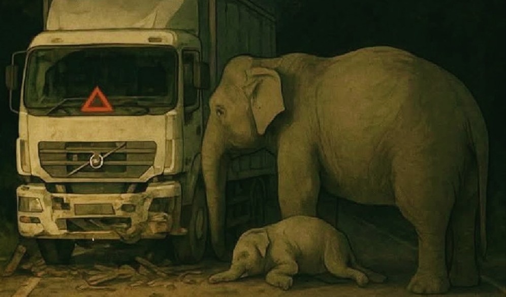 Viral, Kisah Memilukan Induk Gajah Setia Menunggu Anaknya Berjam-jam yang Tewas Tertabrak Truk