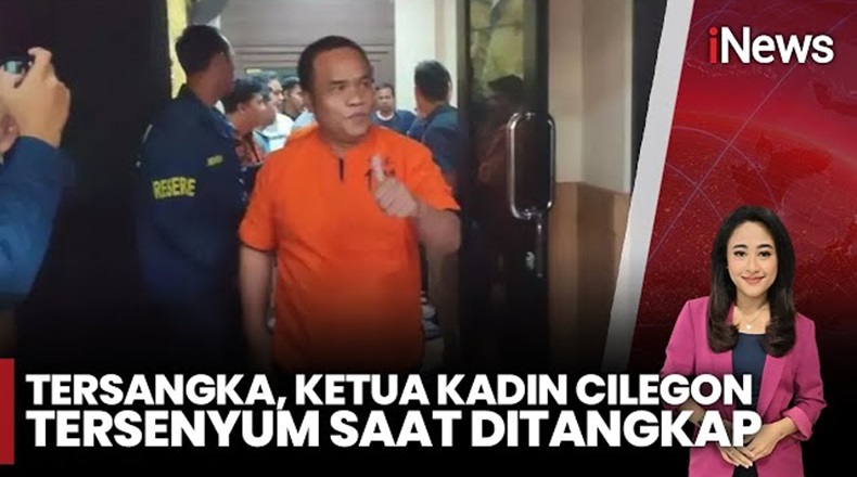 Gaya Ketua Kadin Cilegon usai Jadi Tersangka Pemerasan, Senyum dan Acungkan Jempol