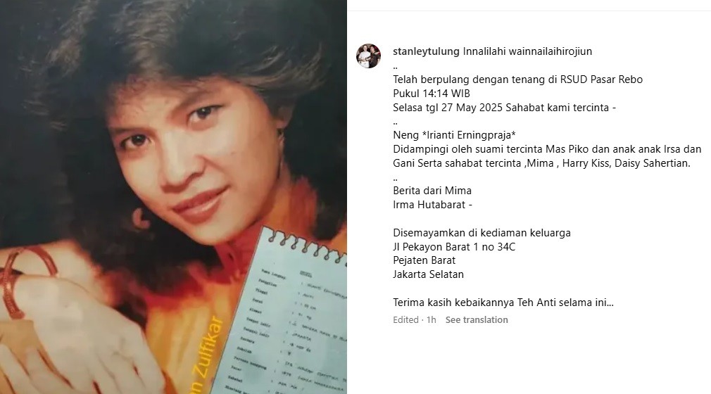Kabar Duka, Penyanyi Senior Irianti Erningpraja Meninggal Dunia