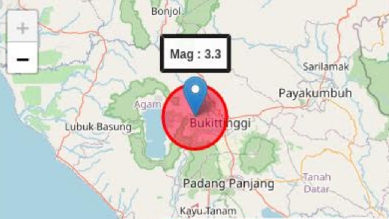 Gempa Magnitudo 3,3 Guncang Bukittinggi, Warga Terkejut Dikira Dampak Letusan Gunung Marapi