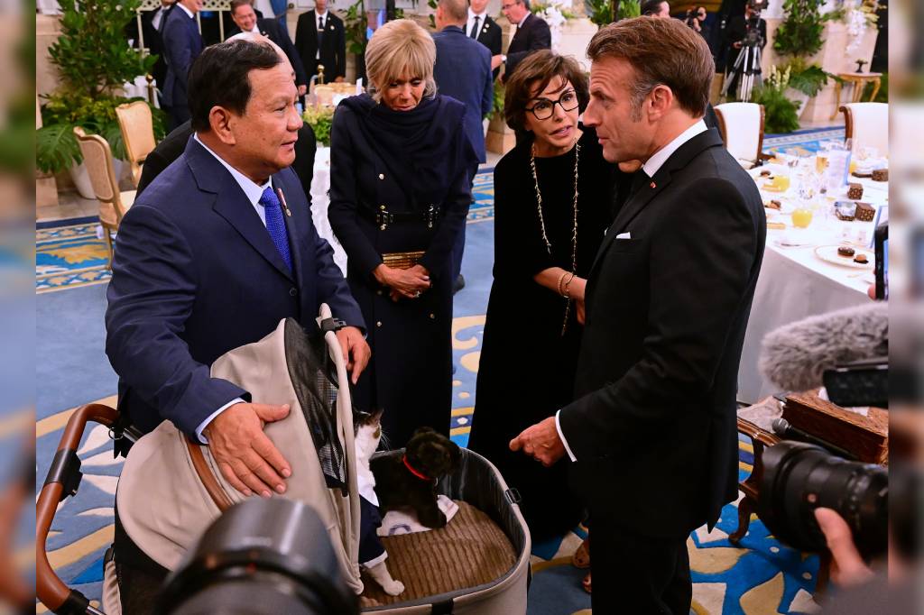 Momen Macron dan Istri Sapa Bobby Kertanegara Kucing Prabowo di Istana
