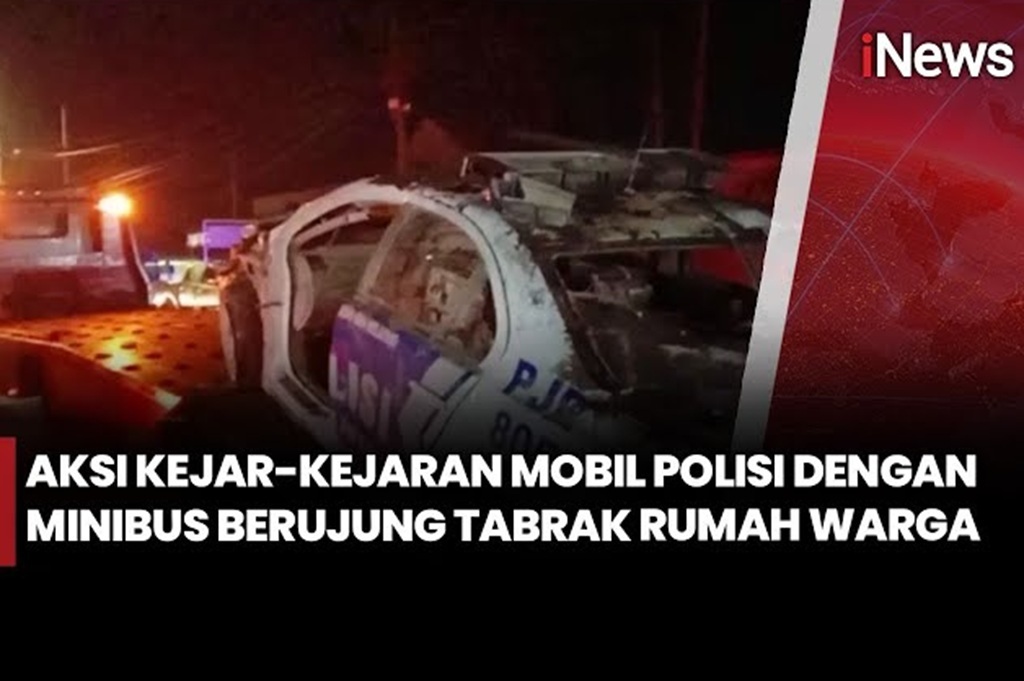 Aksi Kejar-kejaran Mobil Polisi dan Minibus di Bangkalan Berakhir Tabrak Rumah Warga!