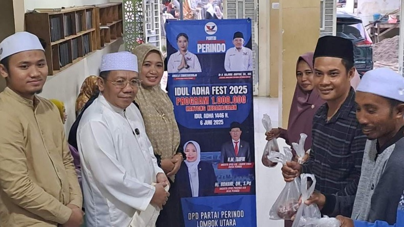 Program 1 Juta Kantong Kebahagiaan, Partai Perindo Lombok Utara Serahkan 7 Sapi Kurban