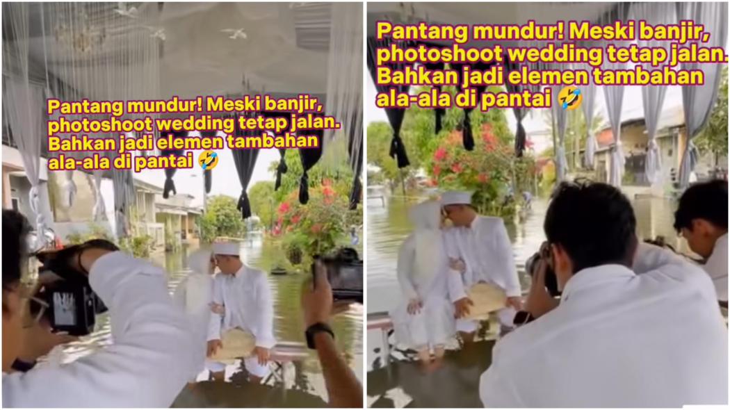 Viral Pengantin di Tangerang Foto di Tengah Banjir, Netizen: Epic Moment!