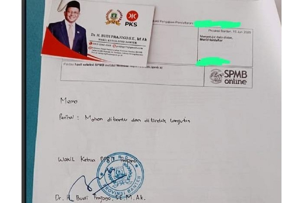 Viral! Wakil Ketua DPRD Banten Diduga Titip Siswa SPMB Lewat Memo Resmi
