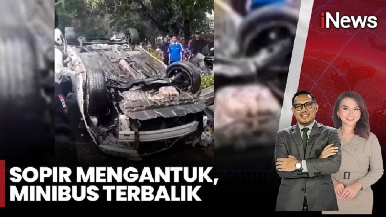 Sopir Mengantuk, Mobil Terbalik di Jalan Rajawali Barat Bandung