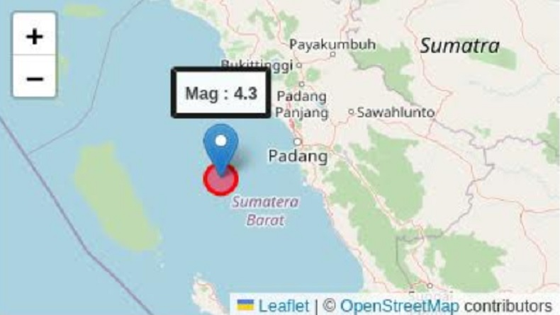 Gempa Bumi Magnitudo 4,3 Guncang Padang, Warga Rasakan Getaran Kuat