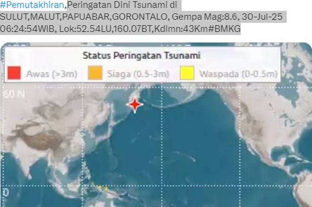 Sulut-Gorontalo Potensi Tsunami! BMKG Keluarkan Peringatan Dini usai Gempa Rusia M8,6