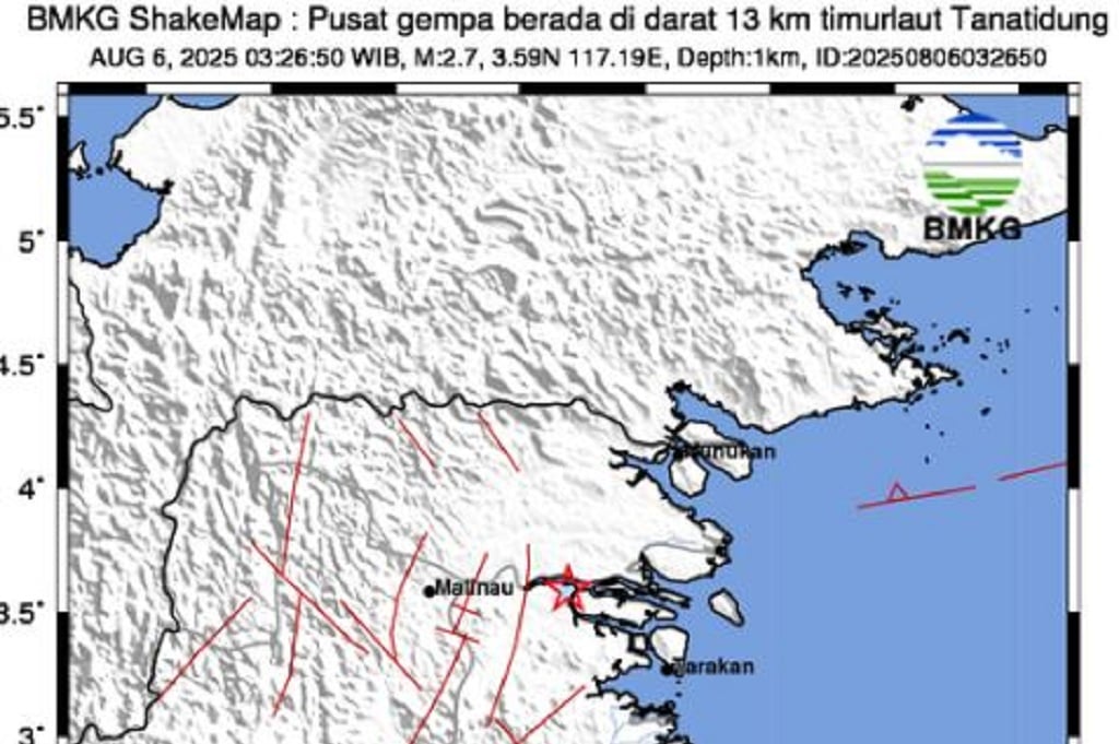Gempa Terkini M2,7 Guncang Tana Tidung, Terasa hingga Tarakan