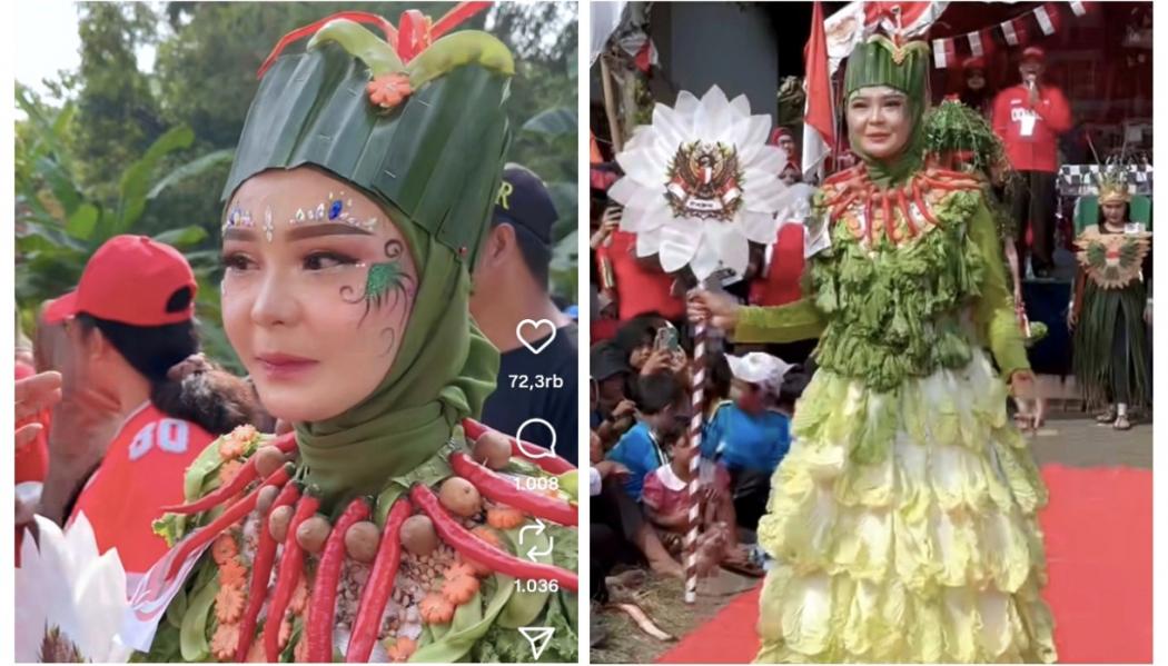 Viral Wanita Ini Ikut Lomba Fashion Show Hari Kemerdekaan RI Bahan Bajunya dari Sayur-sayuran