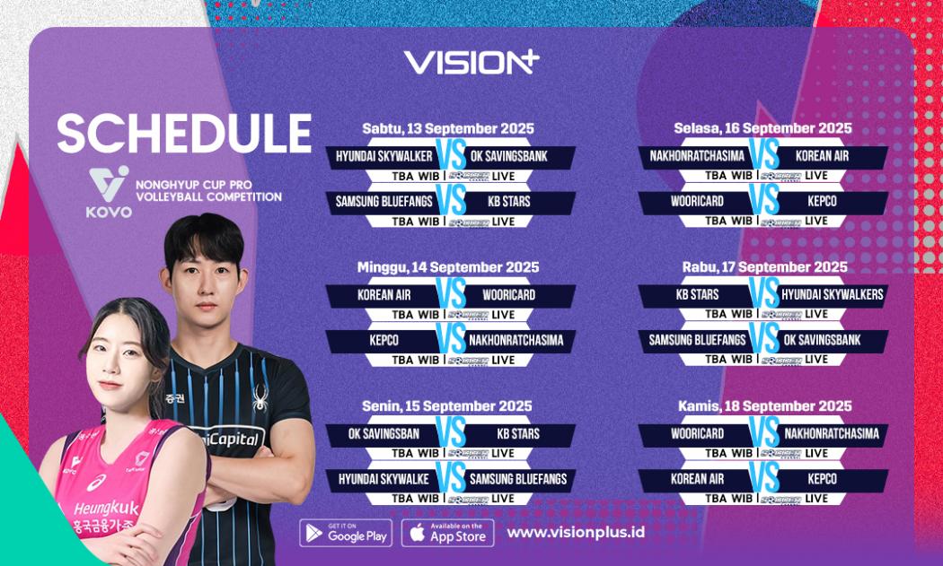 Jadwal Lengkap Yeosu·NongHyup Cup Pro Volleyball 2025, Tonton Live di Vision+