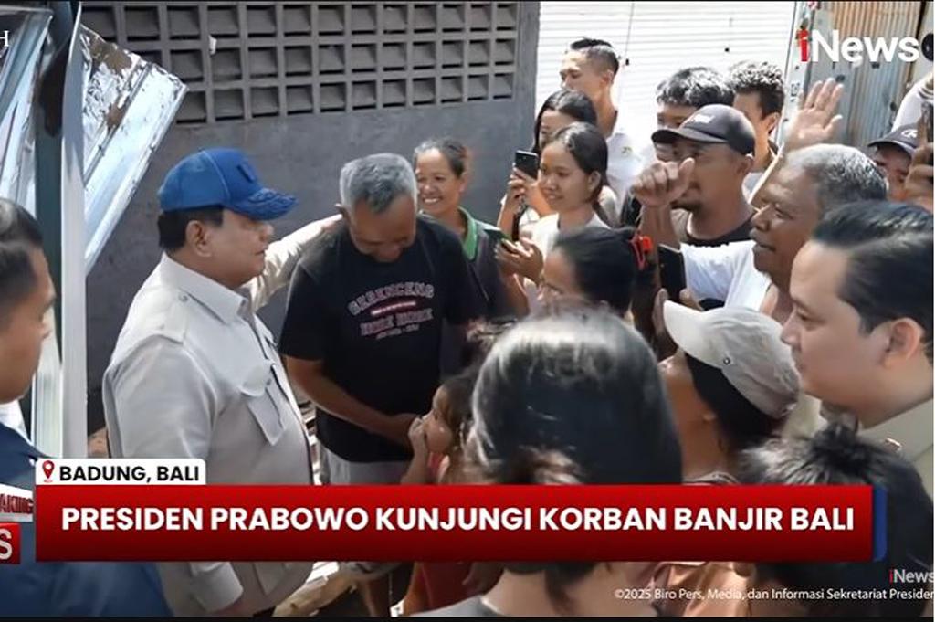 Prabowo Datang ke Bali Tinjau Korban Banjir di Pasar Badung, Warga Histeris Terharu