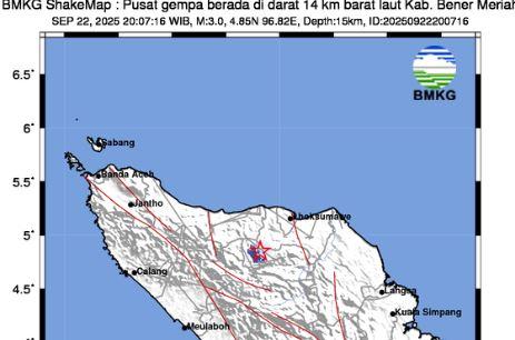 Pusat Gempa Hari Ini 2 Menit yang Lalu Guncang Bener Meriah, Cek Magnitudonya