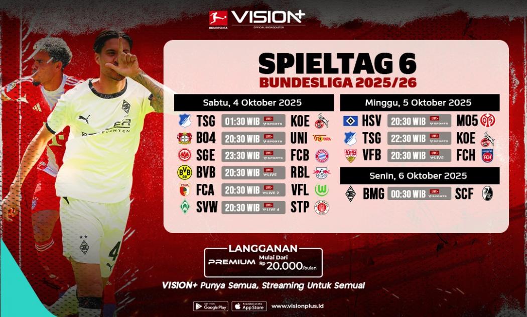 Big Match Bundesliga Pekan Ini! Ada Laga Panas Dortmund vs Leipzig dan Bayern Jumpa Frankfurt, Live di Vision+