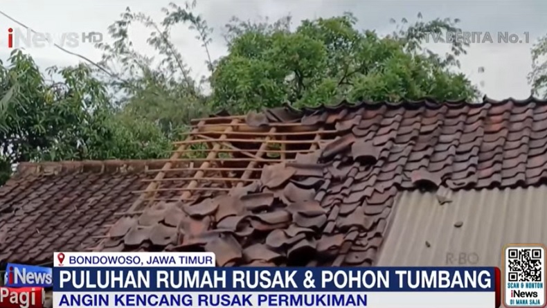 Angin Kencang dan Hujan Deras Terjang Bondowoso, Puluhan Rumah Rusak