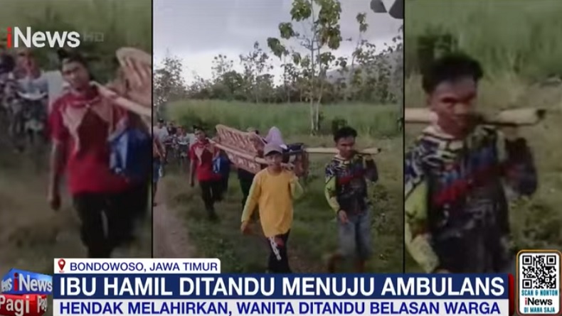 Viral! Warga Tandu Ibu Hamil di Bondowoso, Akses Jalan Tak Bisa Dilalui Mobil