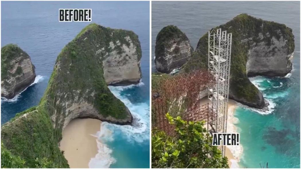 Viral Pantai Kelingking Nusa Penida Dipasang Besi Lift Kaca, Netizen Murka!