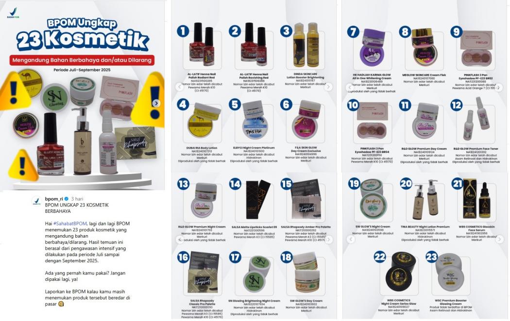 Daftar 23 Produk Kosmetik Dilarang Beredar BPOM, Mengandung Bahan Berbahaya