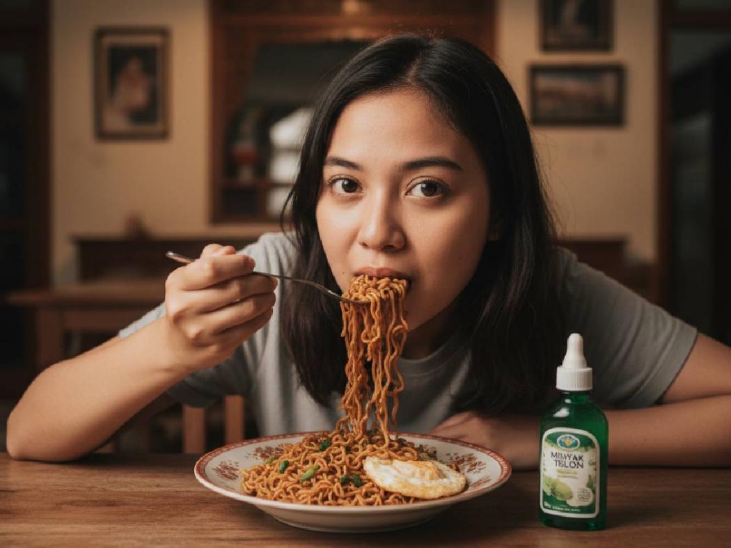 Jangan Ditiru! Viral Wanita Makan Mi Instan Pakai Minyak Telon, Ini Bahayanya