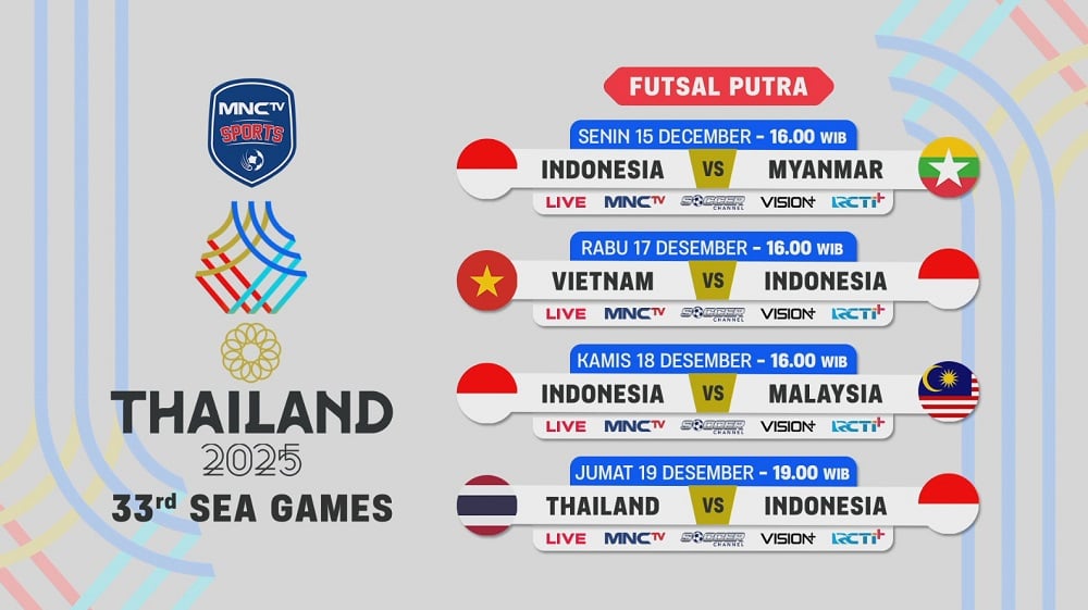 Live MNCTV! Timnas Futsal Indonesia Vs Myanmar di SEA Games 2025 Kick Off Jam Berapa?