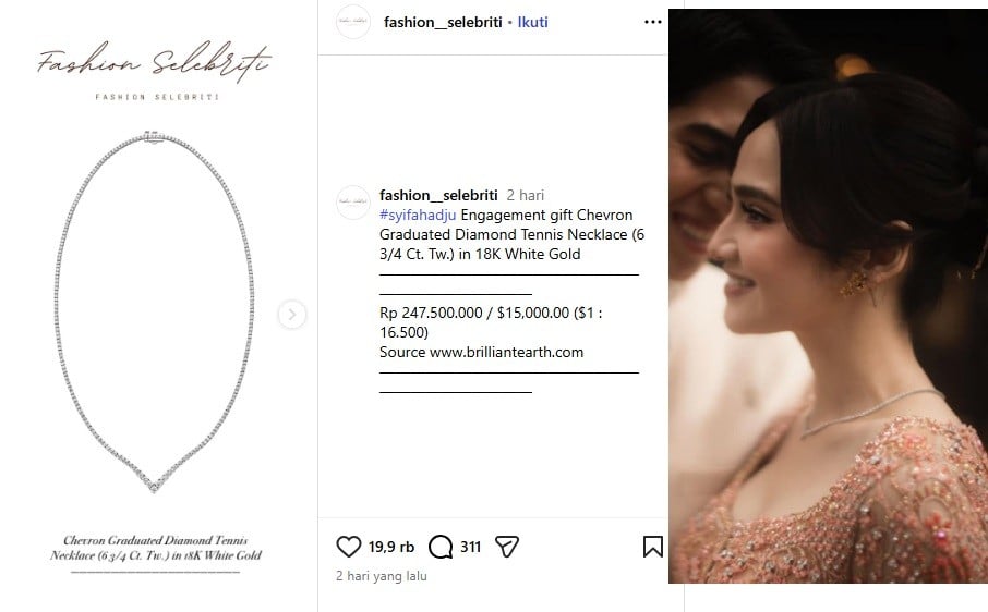 Wow! Syifa Hadju Pakai Kalung Seharga Mobil saat Acara Lamaran