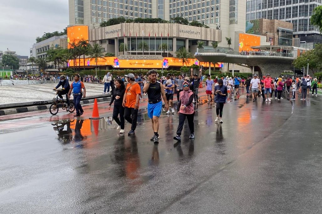 Suasana CFD Perdana Februari 2026 di Sudirman-Thamrin, Lengang usai Diguyur Hujan