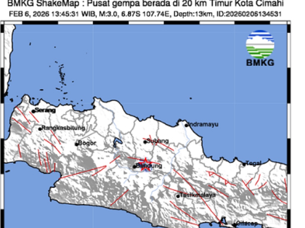 Gempa Hari Ini M 3,0 Guncang Cimahi, Getaran Terasa Kuat hingga Bandung