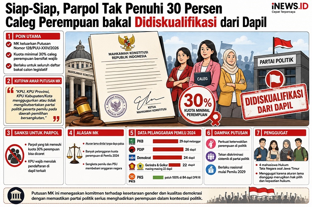 MK Putuskan Parpol Tak Penuhi Kuota 30 Persen Caleg Perempuan Gugur dari Dapil