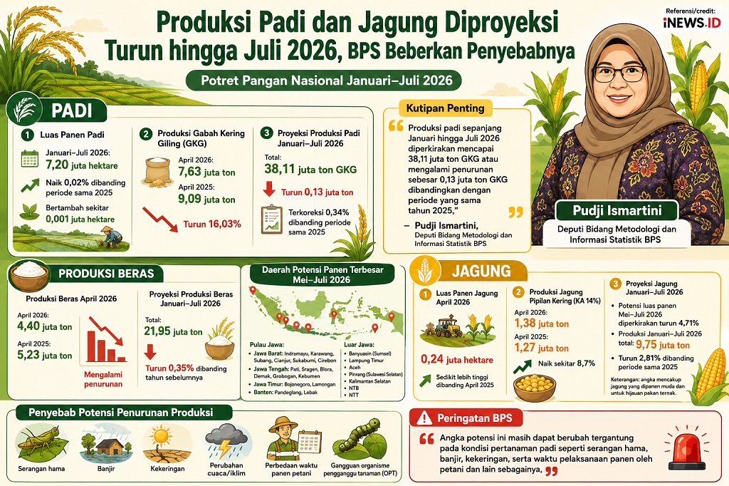 BPS Ungkap Produksi Padi dan Jagung Berpotensi Menurun hingga Juli 2026, Ini Penyebabnya