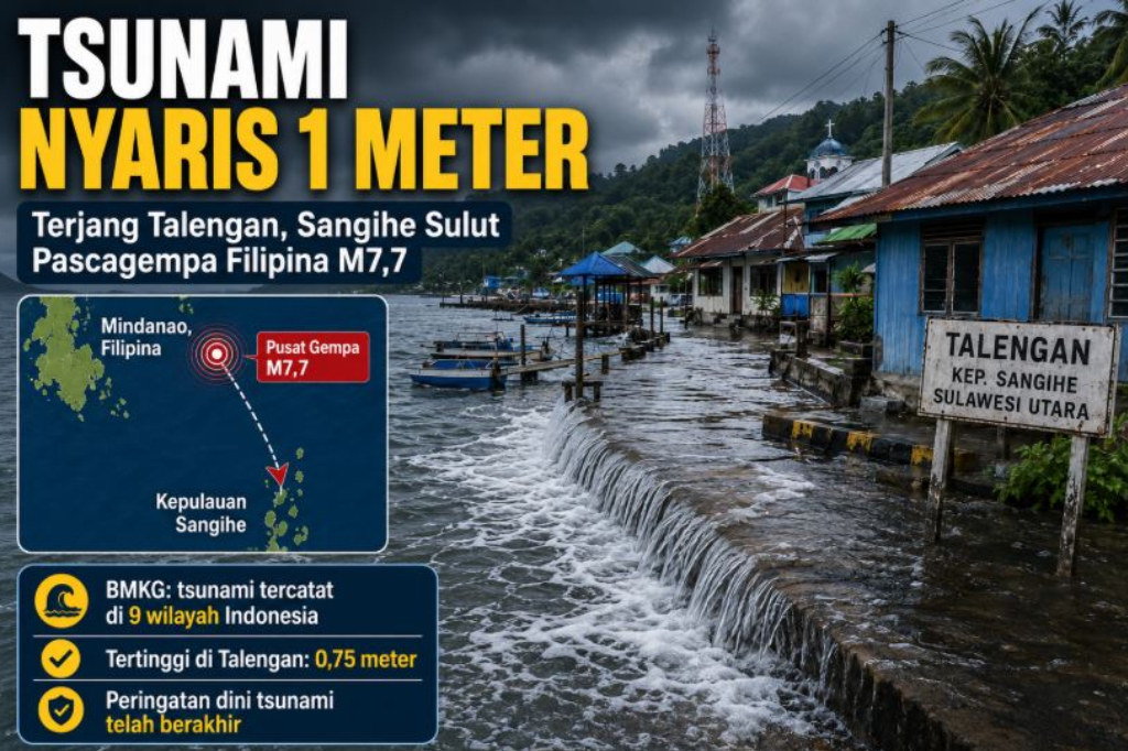 Tsunami Nyaris 1 Meter Terjang Wilayah Sulut usai Gempa Filipina M7,7