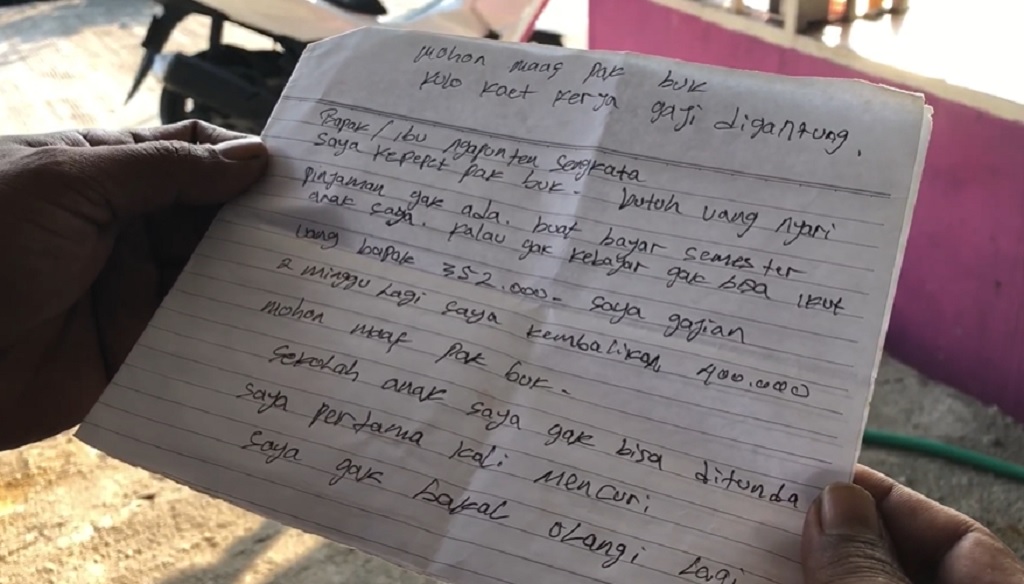 Begini Isi Surat Pencuri di Mojokerto usai Gasak Uang demi Bayar Sekolah Anak