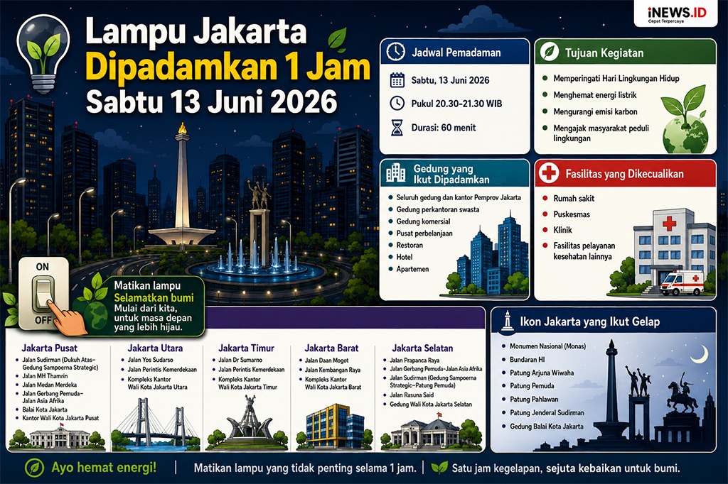 Simak! Daftar Lokasi dan Jadwal Pemadaman Lampu di Jakarta Sabtu Ini