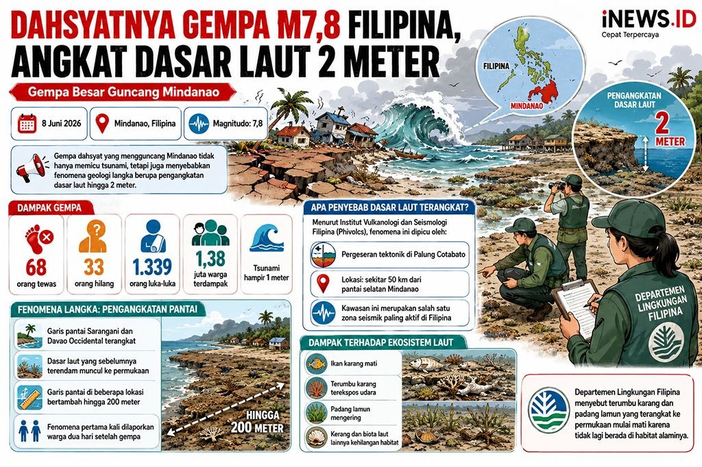 Dasar Laut Terangkat hingga 2 Meter, Gempa Dahsyat M7,8 Ubah Peta Pesisir Filipina
