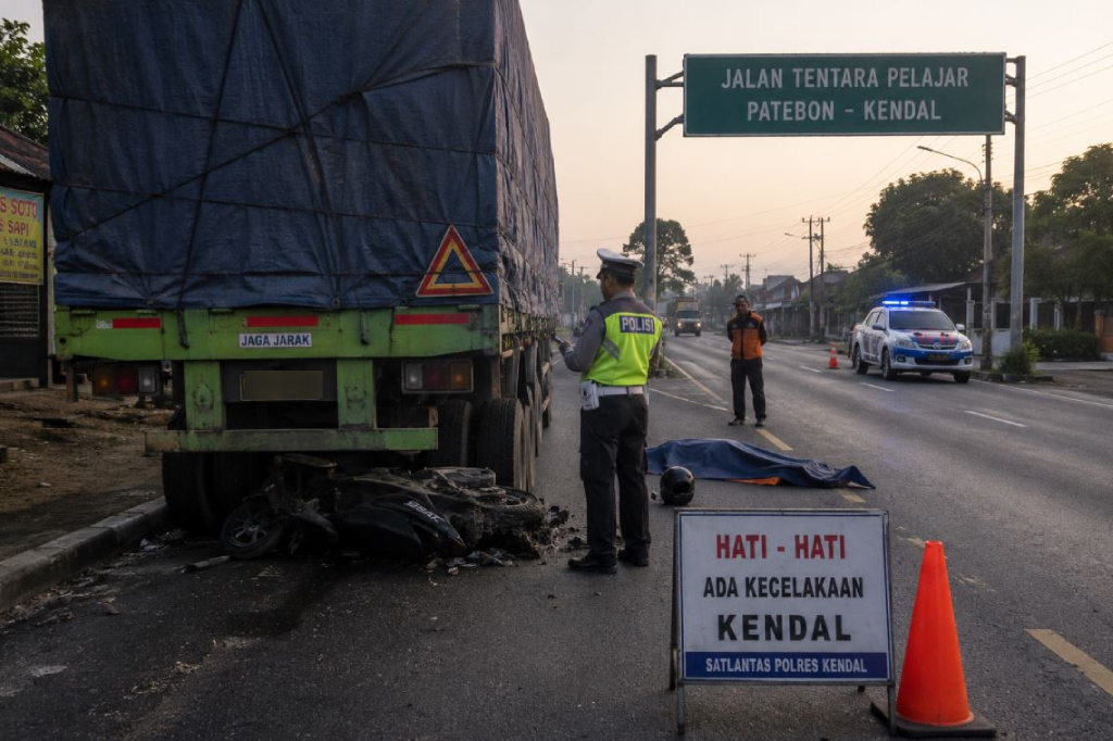 Kecelakaan Motor Tabrak Truk Tronton Parkir di Kendal, Pengendara Tewas Terjepit