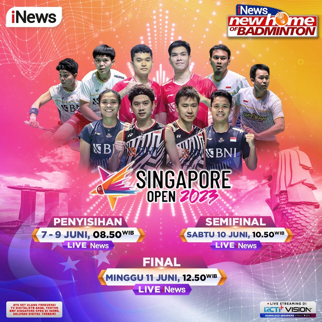 Saksikan 16 Besar Singapore Open 2023 Hari Ini Live di iNews