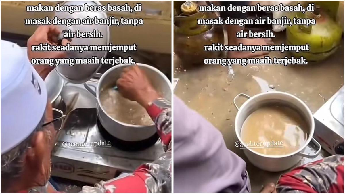 Memprihatinkan, Viral Video Warga Aceh Terpaksa Masak Nasi Pakai Air Banjir
