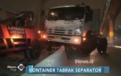 Hilang Kendali, Kontainer Tabrak Pembatas Jalan Transjakarta di Koja