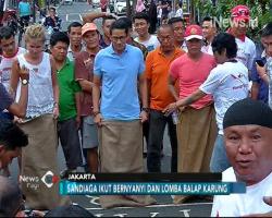 Peringati HUT ke-73 RI, Sandiaga Uno Ikuti Lomba Balap Karung di Kebon Sirih