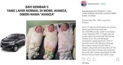 Viral: Lahir di Mobil, 3 Bayi Kembar Diberi Nama Avanza
