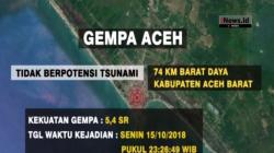 Gempa Bumi 5,4 SR Guncang Aceh, Tak Berpotensi Tsunami